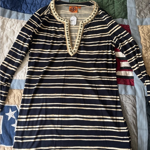 Tory Burch Tops - Tory Burch Kalvin Striped Navy and Cream Tunic